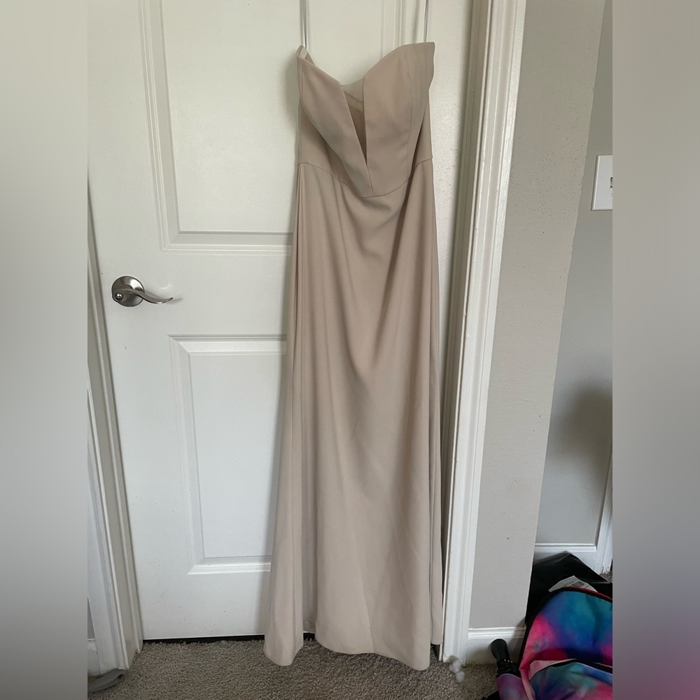 Beige strapless bridesmaid dress from Bella Bridesmaids